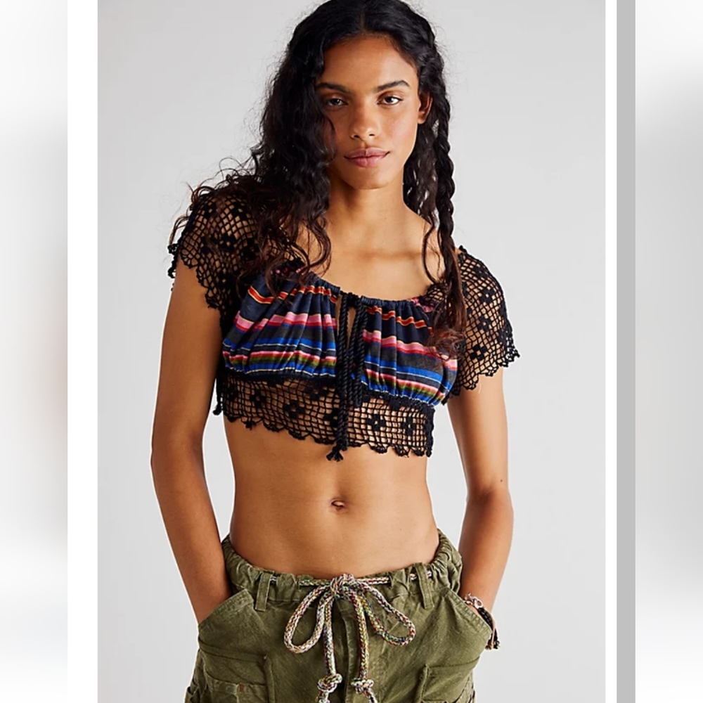 Free people Aruba Crochet Crop Top Blk M